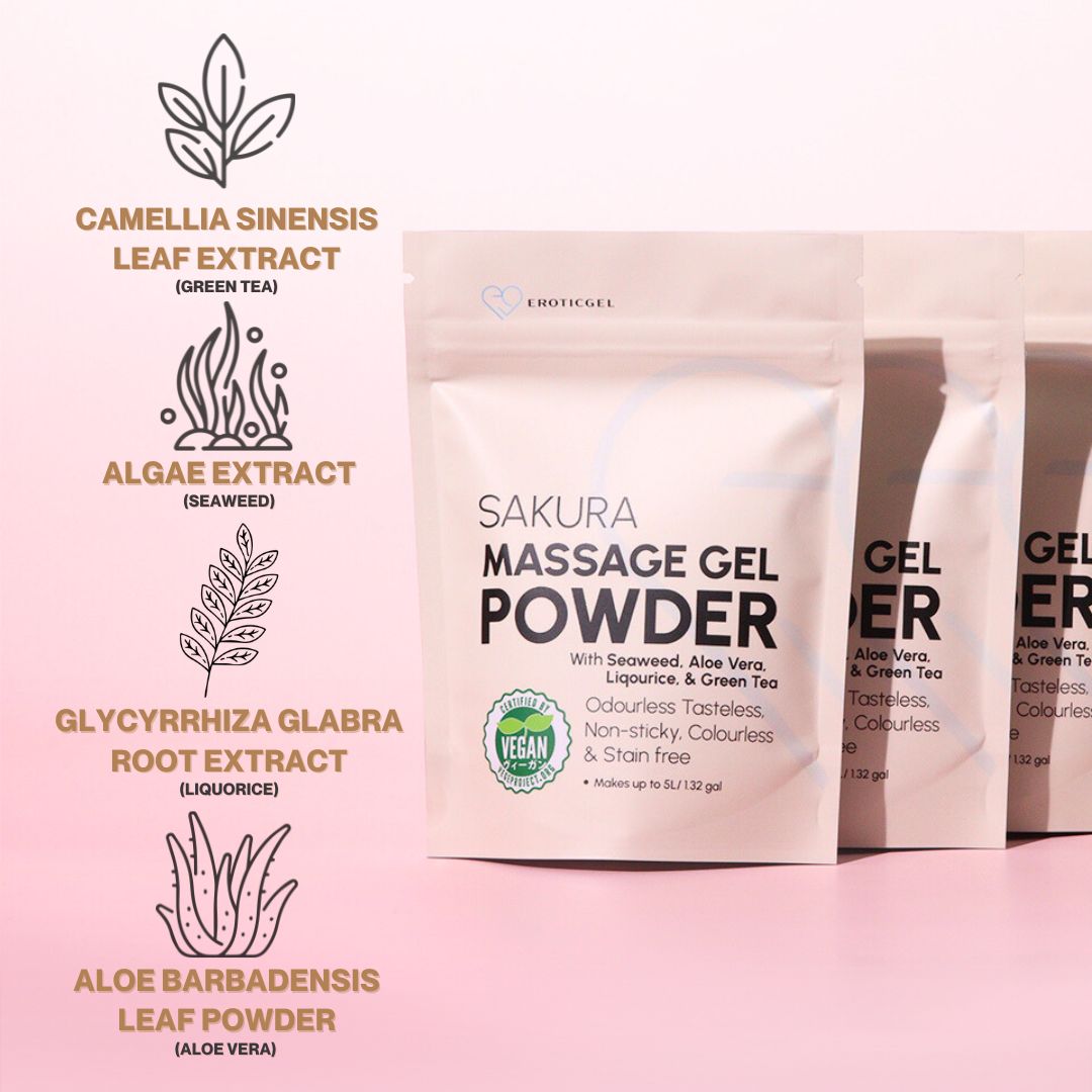 Sakura Edition Japanese Nuru Massage Gel Powder | Resealable Sachet | Aloe Vera, Seaweed, Liquorice, & Green Tea | Made in Japan | Paraben & Glycerin Free | Vegan